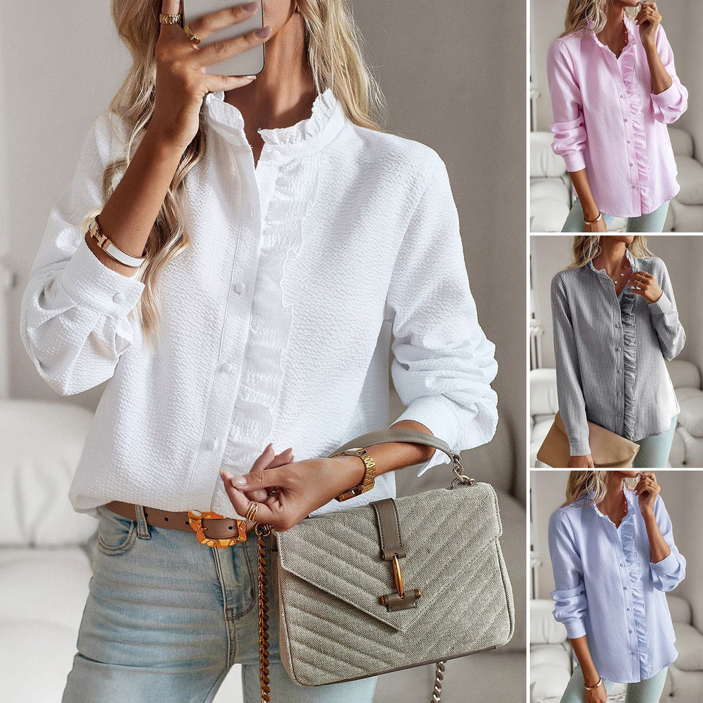 Women's Blouse with Ruffle Details and Fine Texture