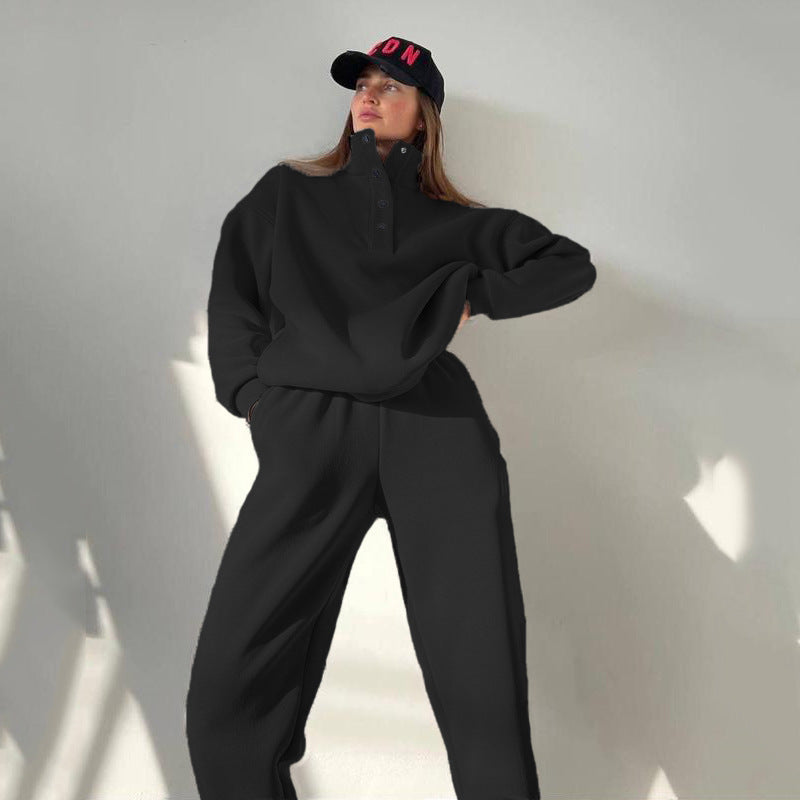 Women's Oversized Fleece Set with Stand-Up Collar and Joggers