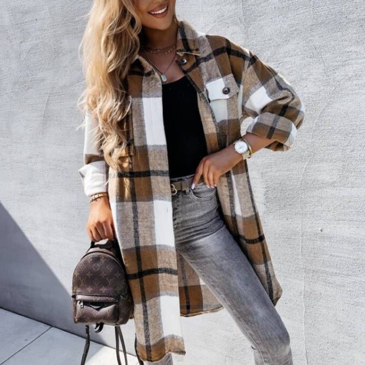 Women's Plaid Shirt Coat in Soft Cotton Blend