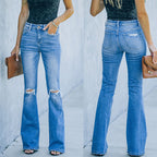 Women's Flared Jeans with Distressed Details and High Waist