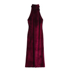 Women's Evening Dress with High Collar and Flowing Cut
