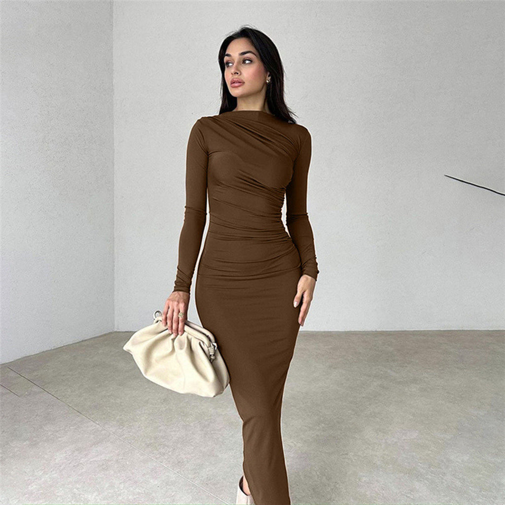 Women's Elegant Fitted Maxi Dress with Draped Detail