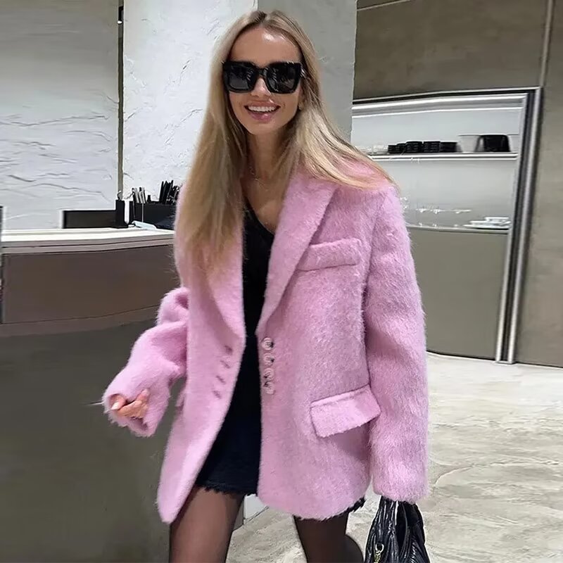 Elegant Velour Jacket with Classic Button Details