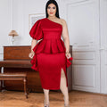 Women's Evening Dress with Asymmetrical Ruffle and Flowing Hem