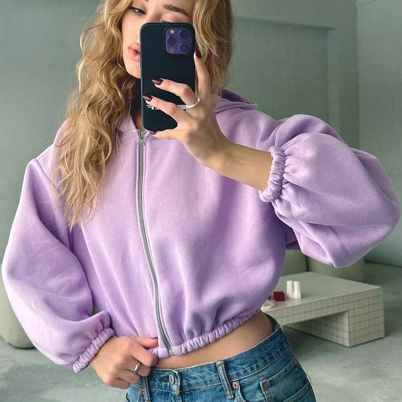 Women's Cropped Hoodie with Oversized Sleeves