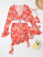 Women's Floral Swim Set with Crop Top and Wrap Skirt