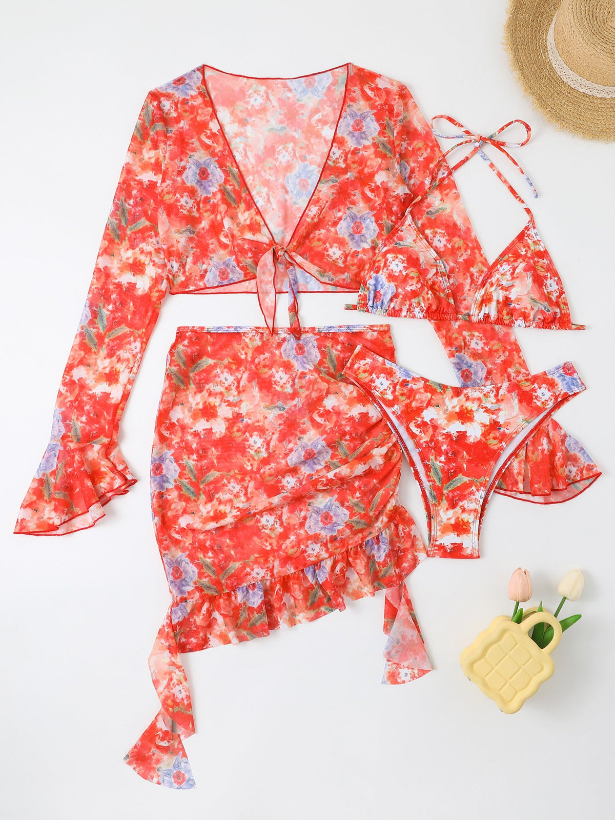 Women's Floral Swim Set with Crop Top and Wrap Skirt
