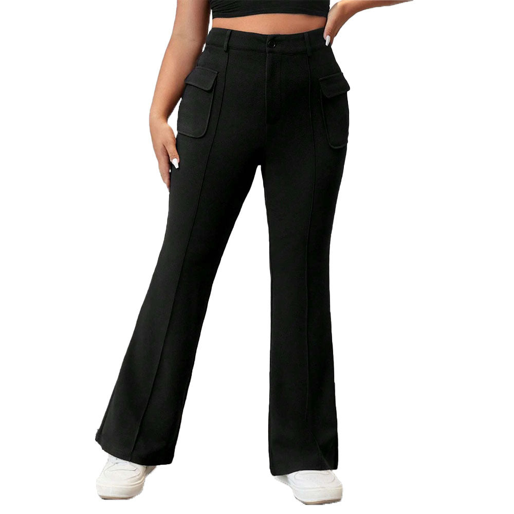 Women's Flared Pants with Practical Side Pockets and Elastic Waistband