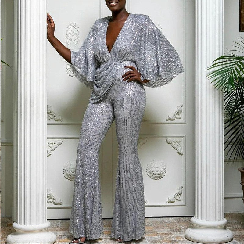 Women's Glamorous Sequin Jumpsuit with Wide Leg