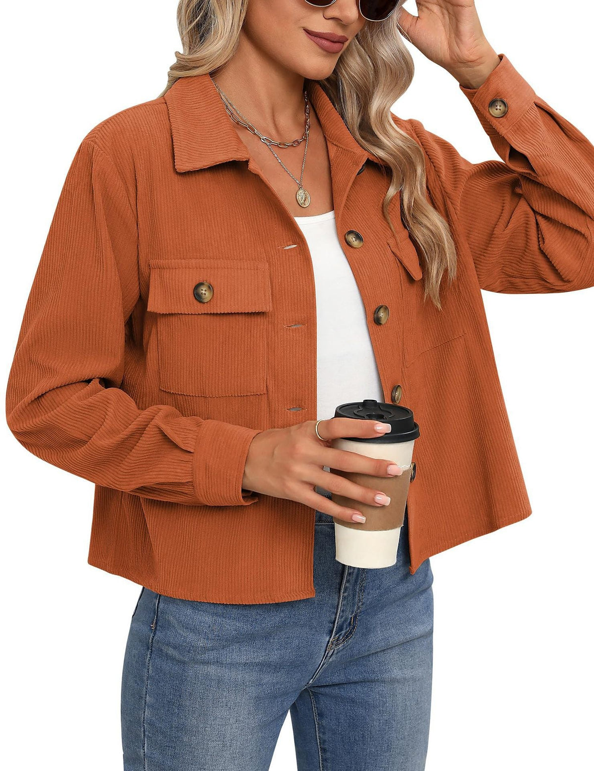 Women's Corduroy Jacket with Two Chest Pockets