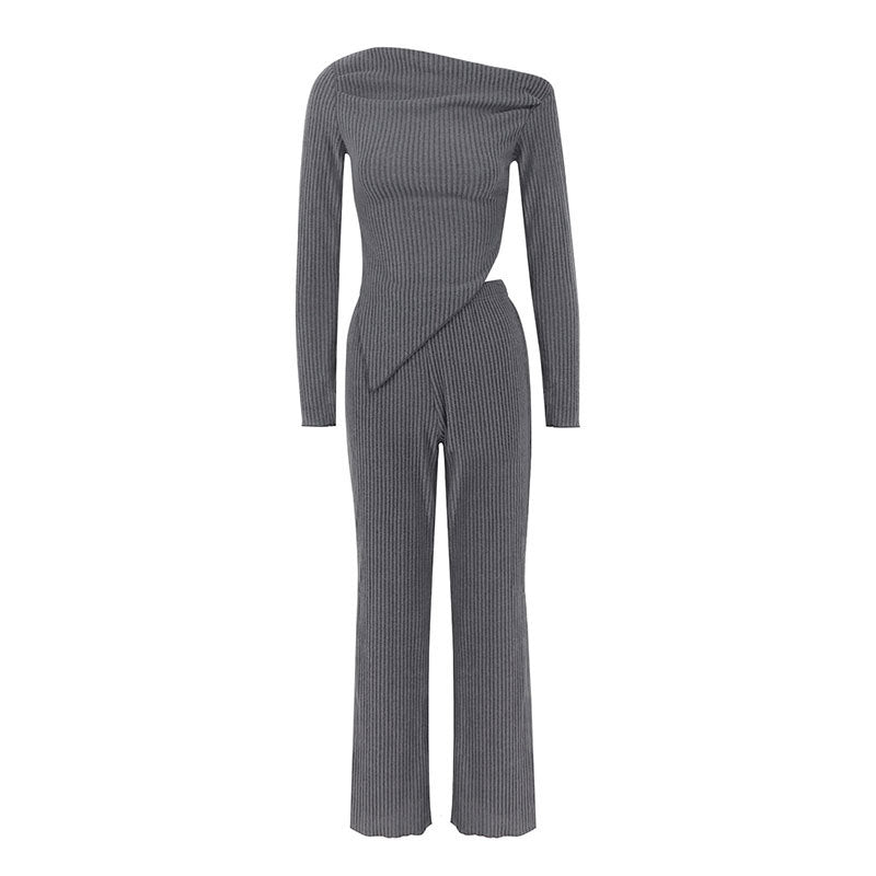 Long Sleeve Asymmetric Neckline Jumpsuit