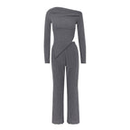 Long Sleeve Asymmetric Neckline Jumpsuit