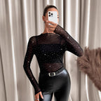Women's Sheer Functional Shirt with Glitter Details