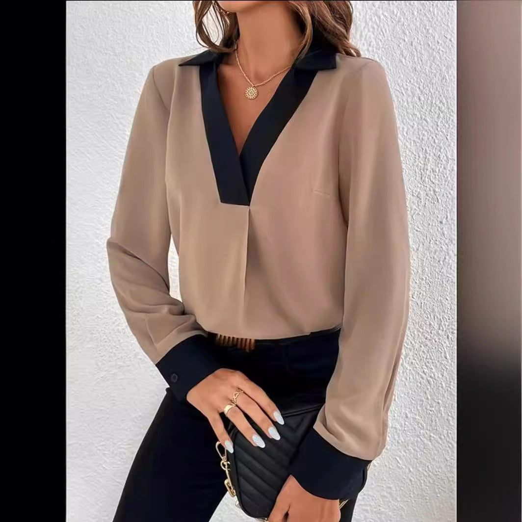 Elegant Women's Blouse with Contrasting Collar