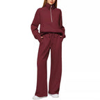 Women's Casual Sweatpants Suit with High Collar and Kangaroo Pocket