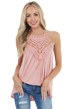 Women's Sleeveless Lace Top with Ruffle Details