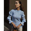 Elegant Women's Blouse with Ruffle Details and Smocked Effect