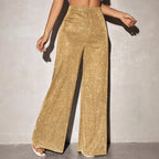 Women's Elegant Wide-Leg Trousers in Sparkling Metallic Look