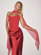 Women's Evening Dress with Off-Shoulder Design and Elegant Slit