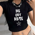 Women's Crop T-Shirt with Graphic Design and Statement Print