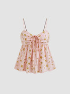 Women's Floral Summer Top with Decorative Drawstring