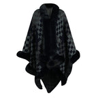 Women's Knit Poncho with Faux Fur Trim