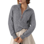 Women's Chunky Knit Sweater with Mock Neck and Half-Zip