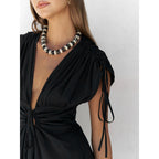 Women's Elegant Maxi Dress with Refined Wrap Design and Deep V-Neck