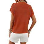 Knit Top with Chest Pocket and Slim Shorts