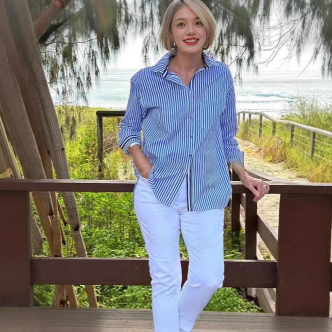 Women's Striped Long-Sleeve Blouse