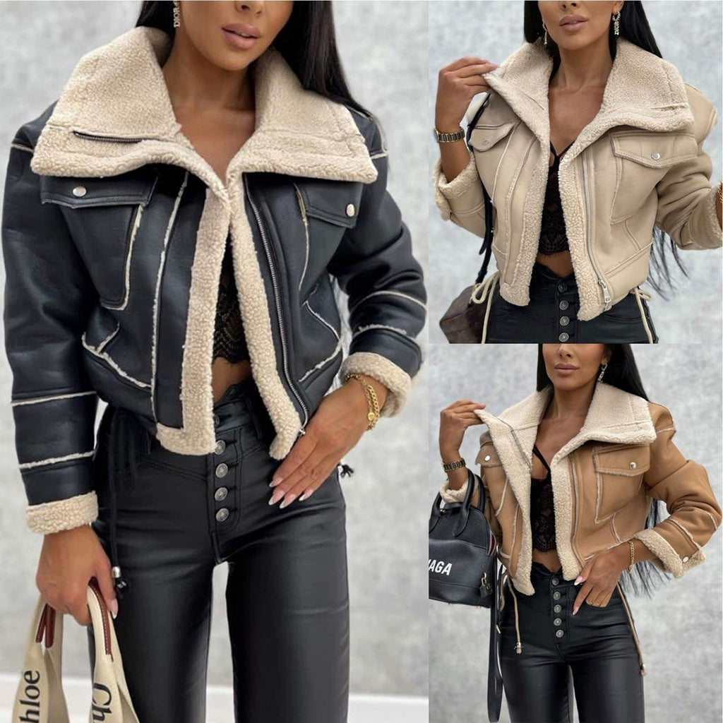 Women's Biker Jacket with Sherpa Lining