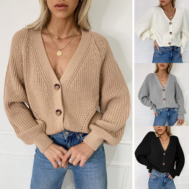 Women's Chunky Knit Cardigan with Elegant Button Details and Dropped Shoulders