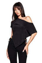Women's Asymmetrical Short-Sleeve T-Shirt with Striped Pattern