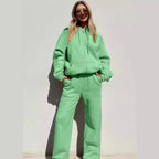 Women Comfortable and Stylish Loungewear Suit with Zip Hoodie and Wide Leg