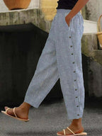Women's High-Waisted Casual Trousers with Straight Leg and Buttons