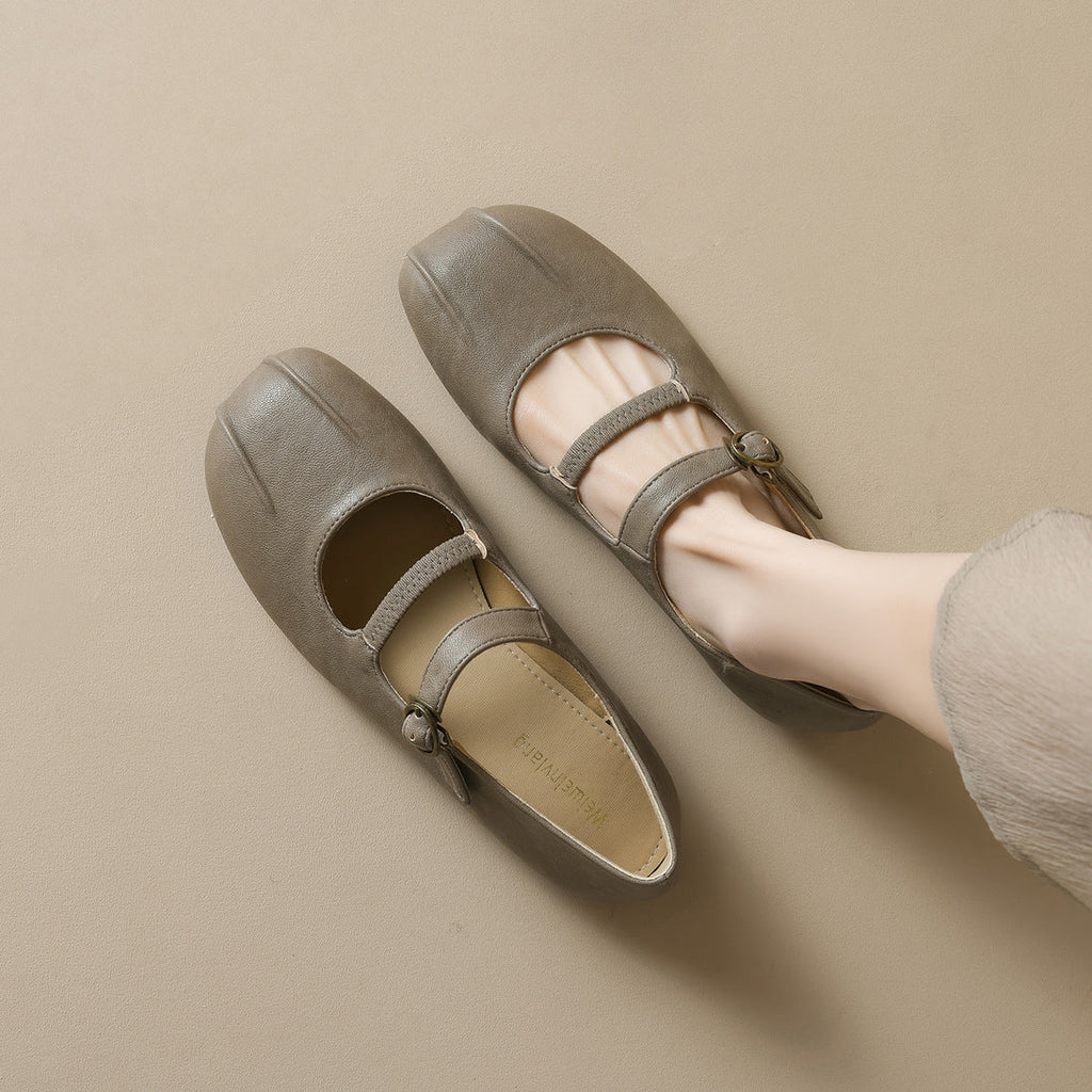 Women's Leather Ballet Flats with Elegant Buckle