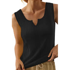 Sleeveless Top with Decorative V-Neck and Fine Ribbed Texture