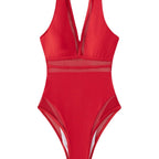 Women's Swimsuit with Sheer Inserts and V-Neck