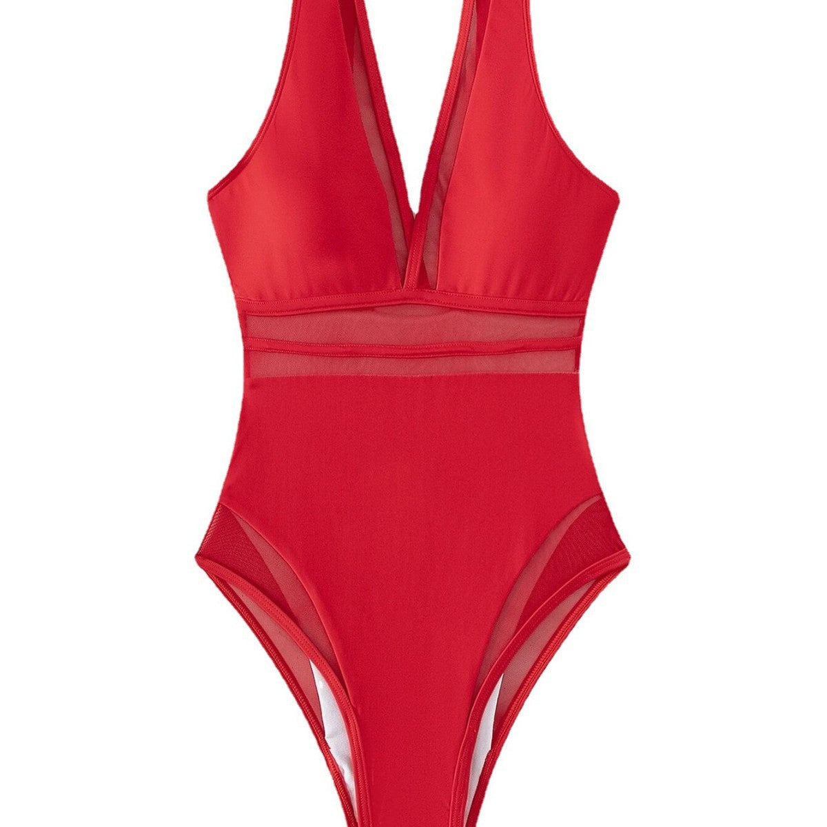 Women's Swimsuit with Sheer Inserts and V-Neck