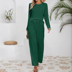 Women's Casual Ribbed Lounge Set with Elastic Waist