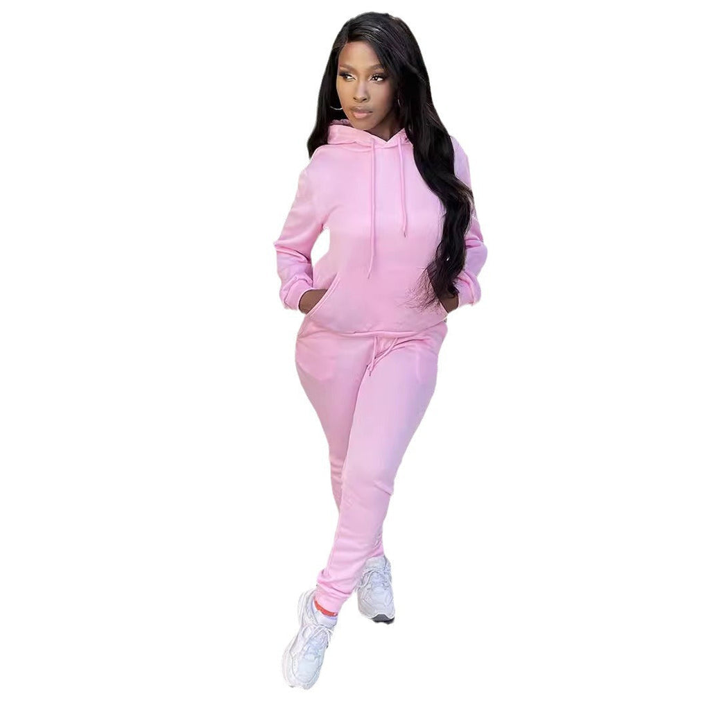 Men's casual jogging suit set with hoodie kangaroo pocket and tapered jogging pants