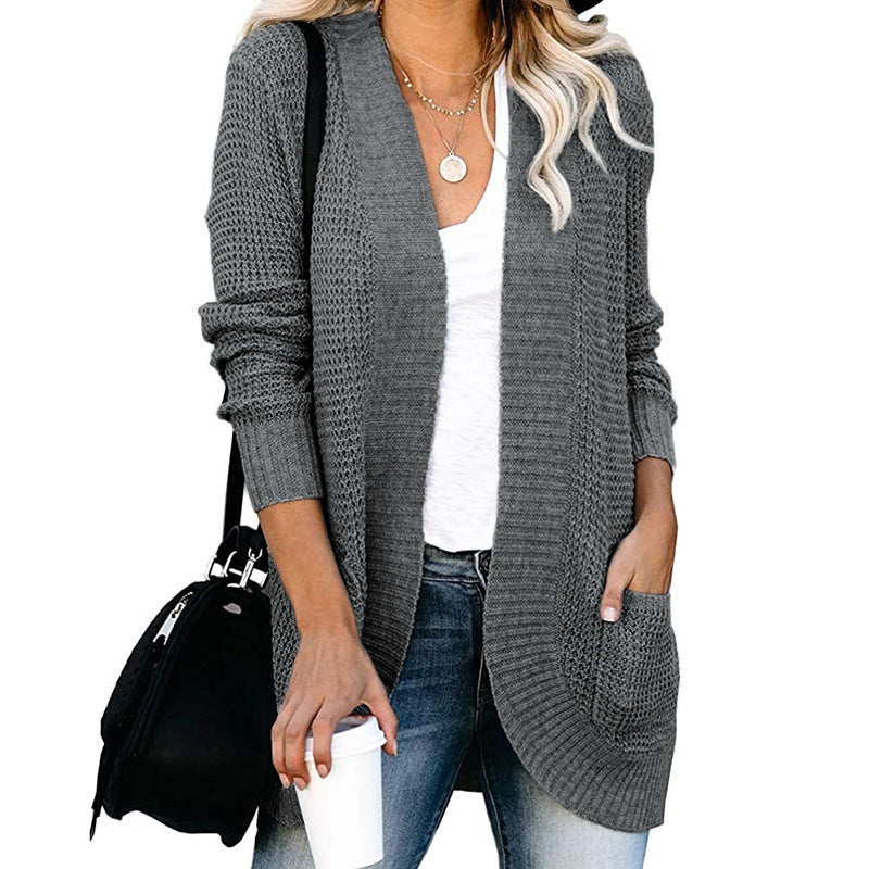 Women's Casual Knit Coat with Pockets and Open Front
