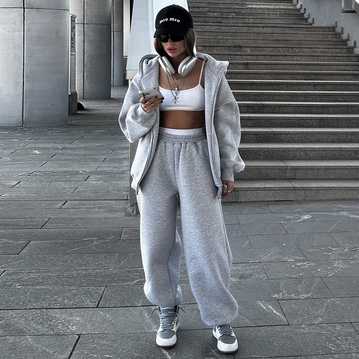 Women's Comfortable Leisure Set with Hood and Elastic Waistband
