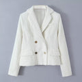Elegant Double-Breasted Blazer with Textured Fabric