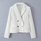 Elegant Double-Breasted Blazer with Textured Fabric