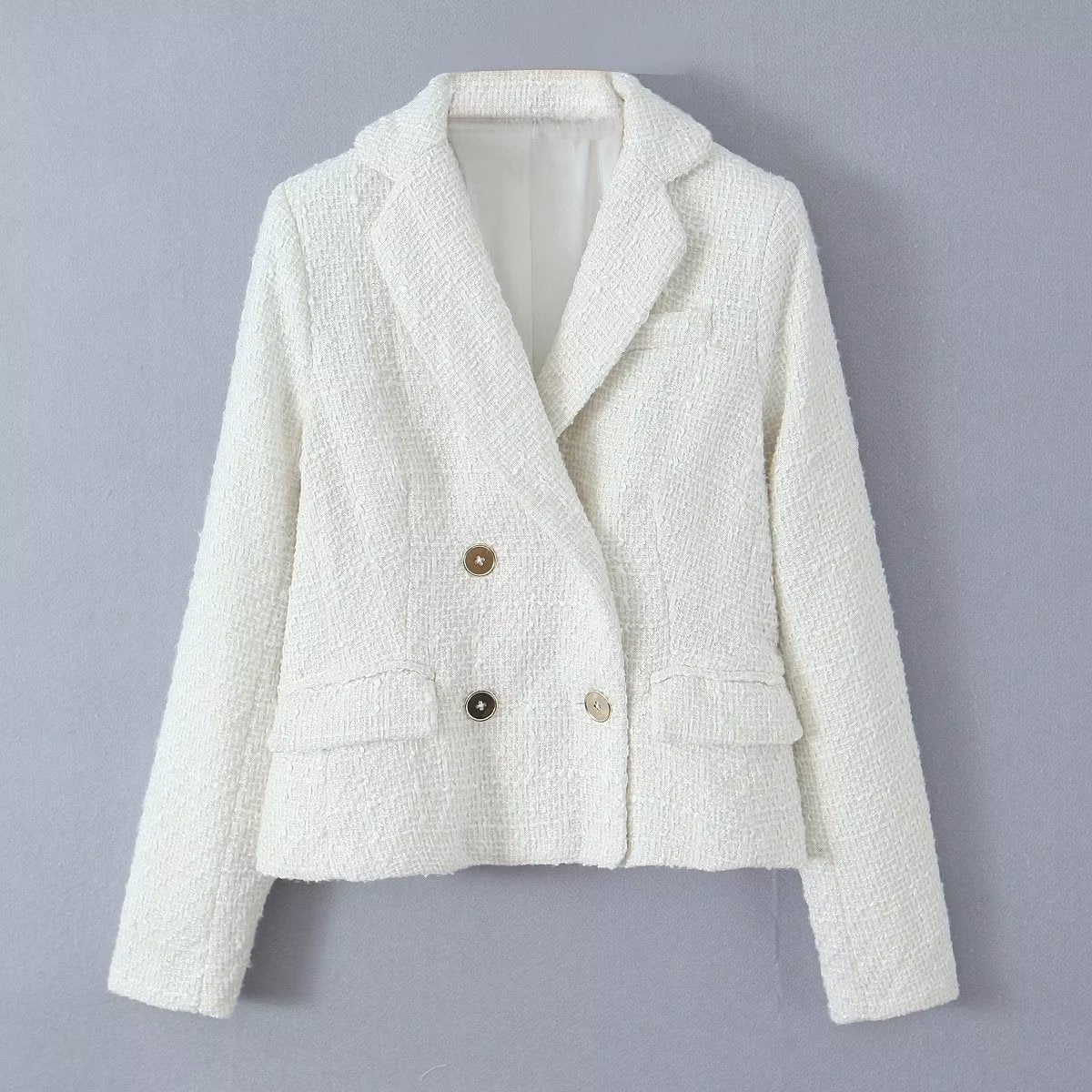 Elegant Double-Breasted Blazer with Textured Fabric