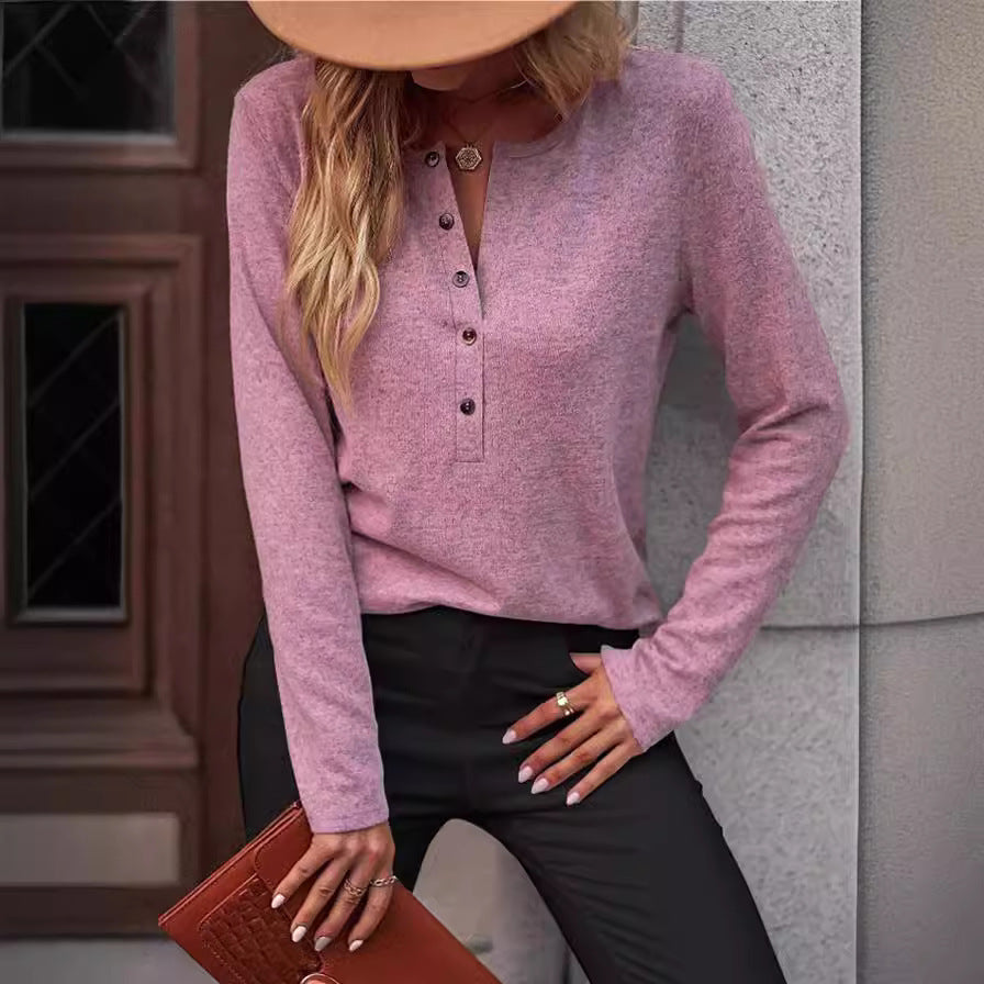 Women's Comfortable Long-Sleeve Shirt with Button Detail