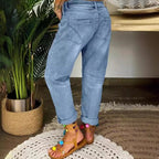 Women's Boyfriend Jeans with Button Fly and Distressed Details