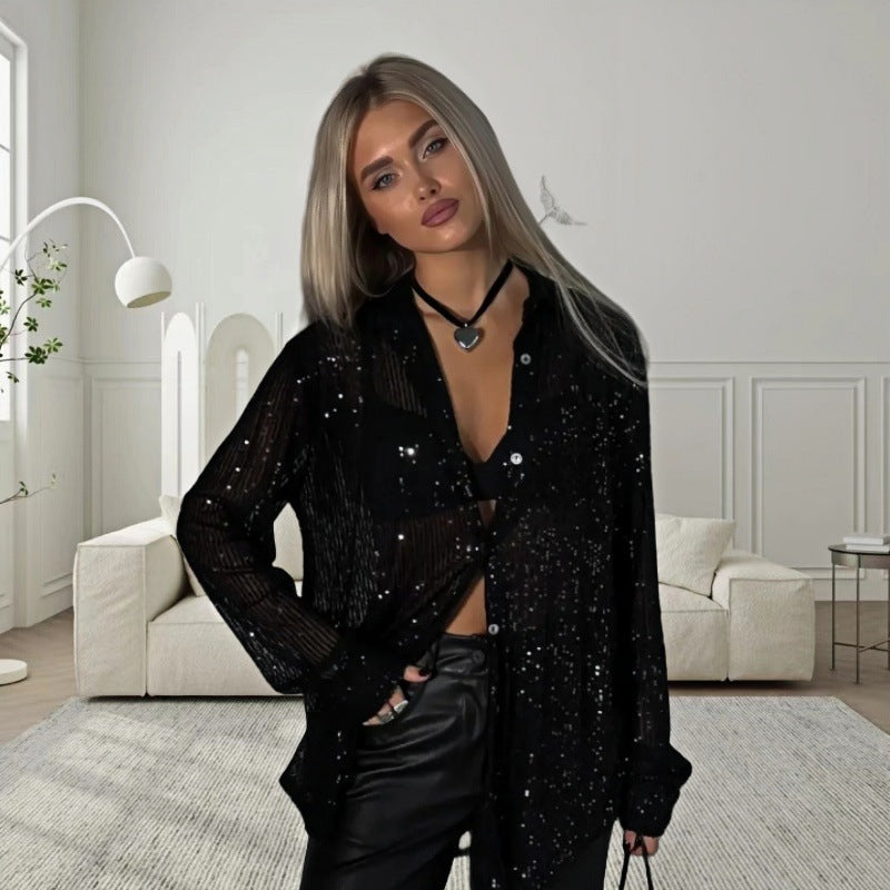 Women's Glittering Oversized Shirt with Sequins