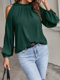 Women's Blouse with Cold Shoulder Details and Elastic Sleeves